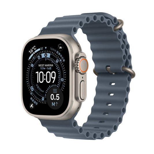 Apple Watch_Ultra_3_49mm_LTE_Natural_Titanium_Ocean_Band_Anchor_Blue_PDP_Image_Position_1__ja-JP