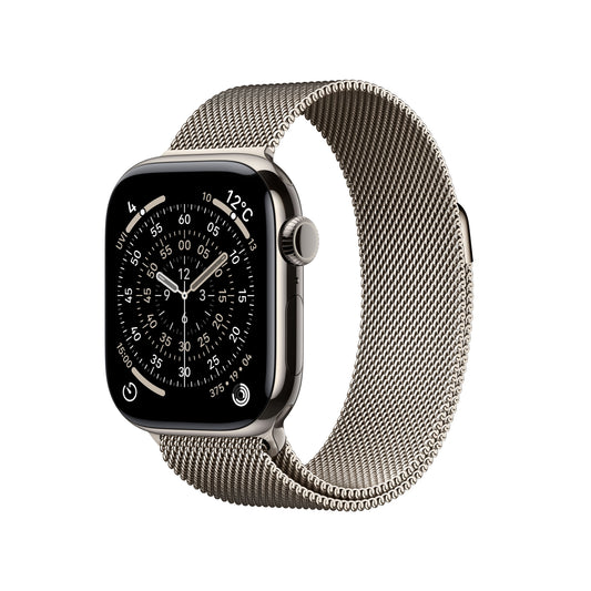 Apple Watch_Series_11_42mm_LTE_Natural_Titanium_Milanese_Loop_Natural_PDP_Image_Position_1__ja-JP