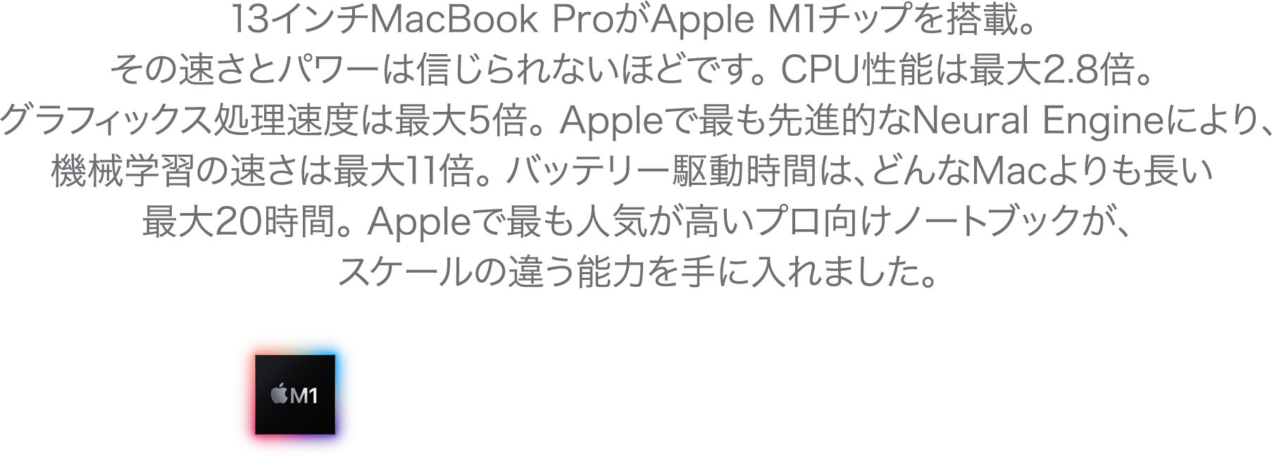 Apple M1チップの驚異的なパワー、内蔵。