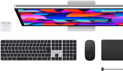 Macアクセサリ：AirPods、Studio Display、Magic Keyboard、Magic Mouse、Magic Trackpad、スペースブラックのMagSafe充電ケーブル