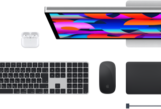 Macアクセサリ：AirPods、Studio Display、Magic Keyboard、Magic Mouse、Magic Trackpad、スペースブラックのMagSafe充電ケーブル
