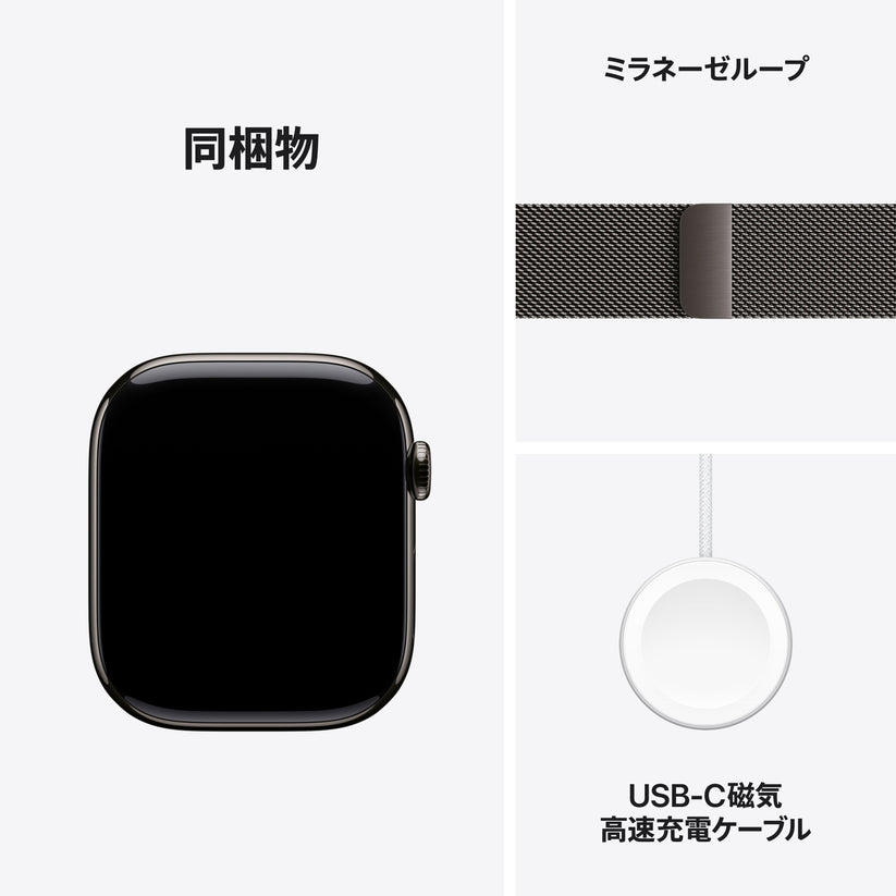 Apple Watch_Series_11_46mm_LTE_Slate_Titanium_Milanese_Loop_Slate_PDP_Image_Position_8__ja-JP