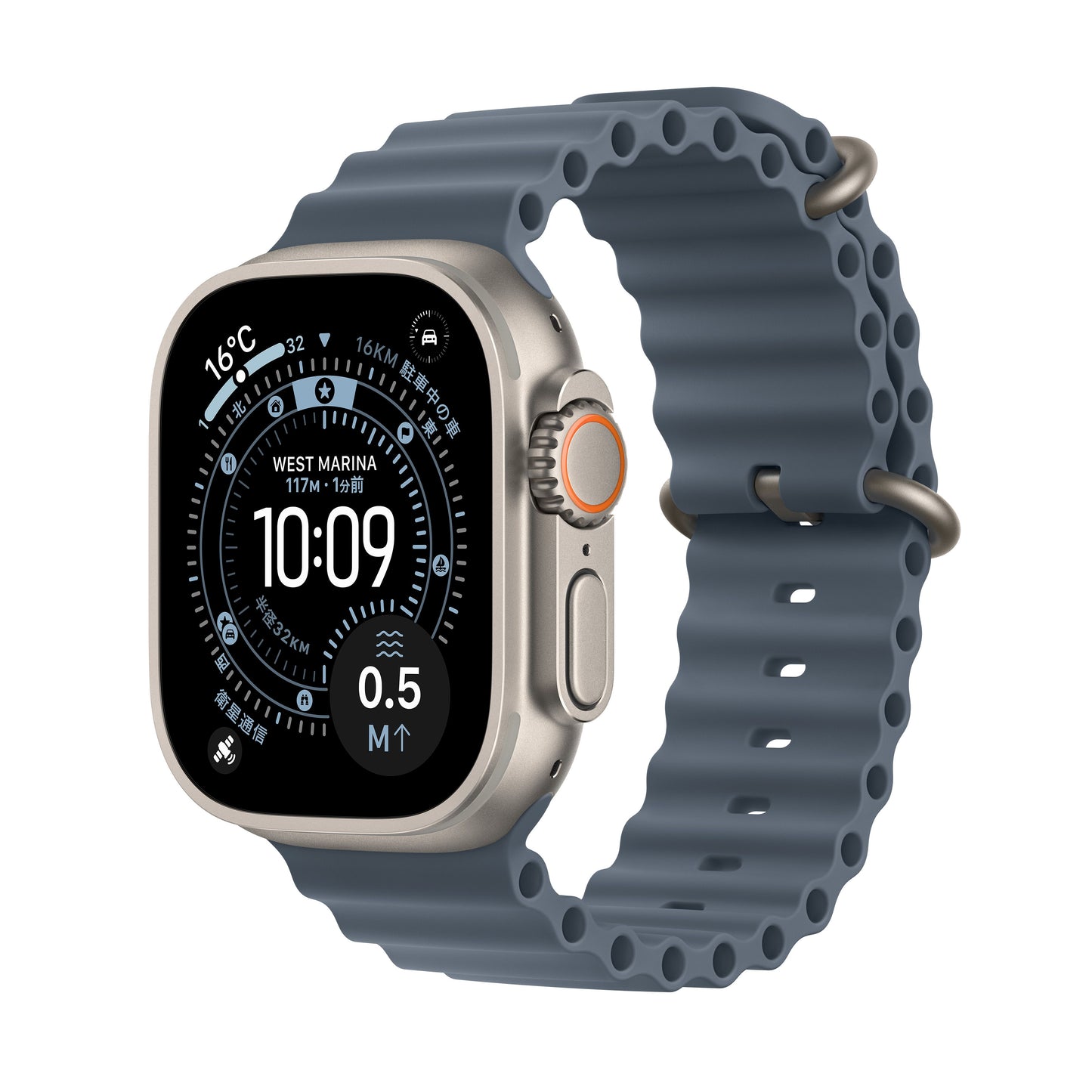 Apple Watch_Ultra_3_49mm_LTE_Natural_Titanium_Ocean_Band_Anchor_Blue_PDP_Image_Position_1__ja-JP