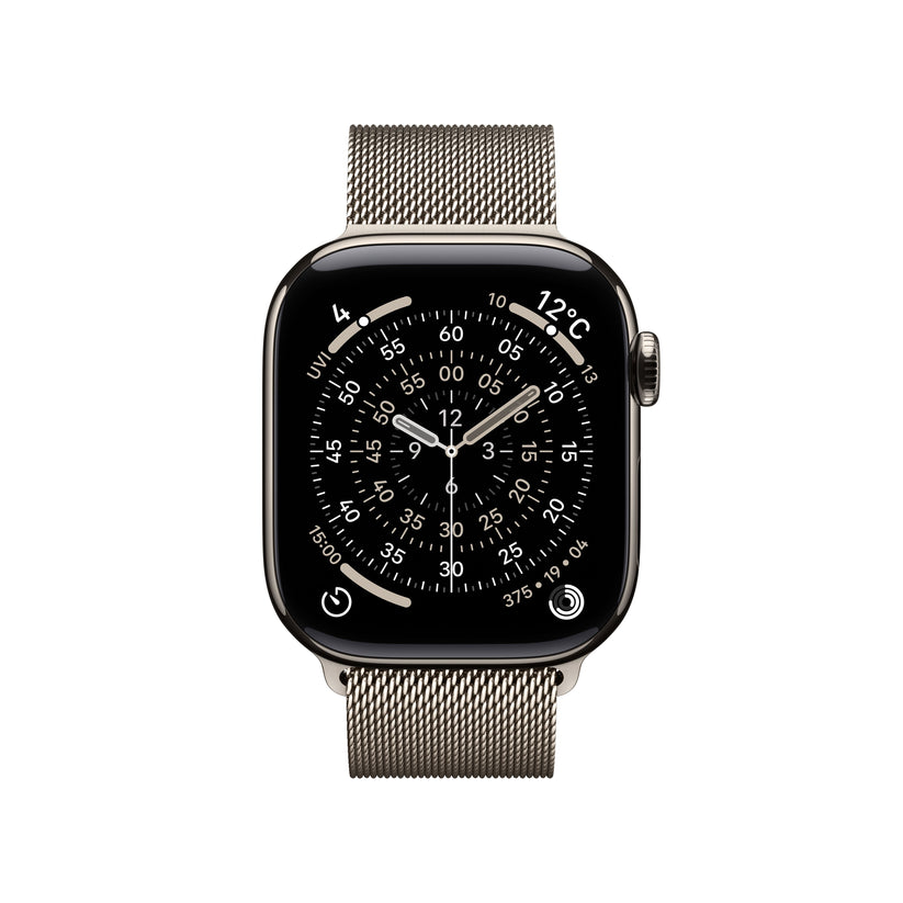 Apple Watch_Series_11_42mm_LTE_Natural_Titanium_Milanese_Loop_Natural_PDP_Image_Position_2__ja-JP