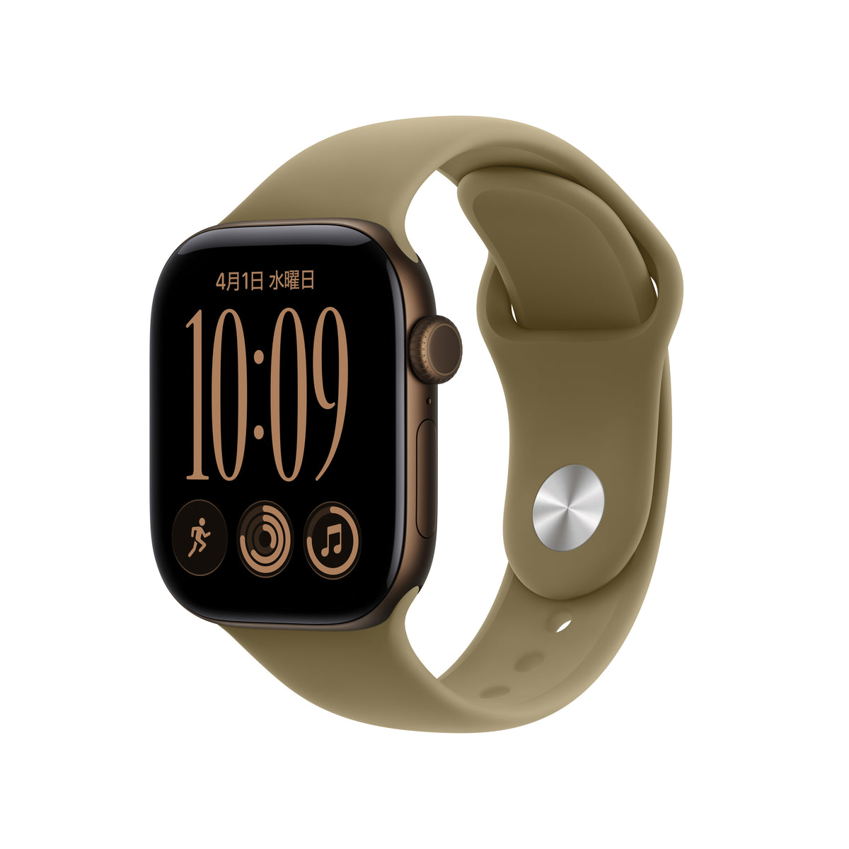 Apple_Watch_Series_12_42mm_GPS_Dark_Bronze_Aluminum_Sport_Band_Olive_PDP_Image_Position_1__ja-JP
