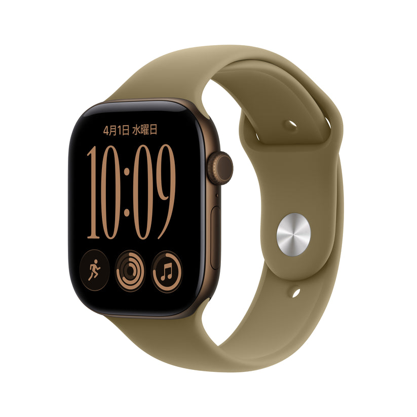 Apple_Watch_Series_12_46mm_GPS_plus_Cellular_Dark_Bronze_Aluminum_Sport_Band_Olive_PDP_Image_Position_1__ja-JP